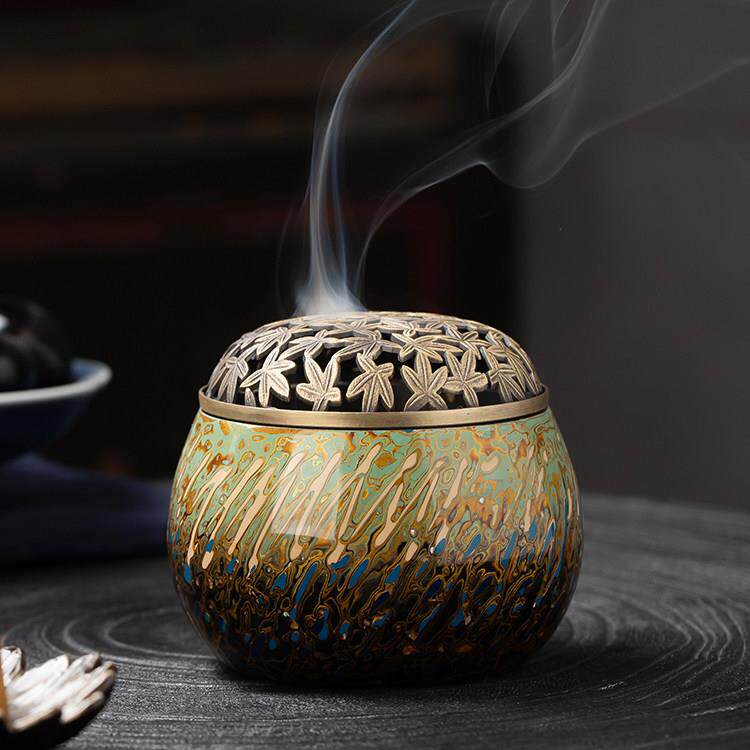大漆香炉陶瓷香薰炉茶室桌面装饰品摆件福州非遗手工犀皮螺钿漆器