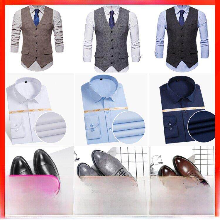 衣帽间摆件装饰品衣服道具男装陈列组合衣服装饰皮鞋马甲样板间。