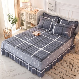 纯棉加厚夹棉床裙式 全棉单件床罩围裙防尘床套1.5米1.8m2.0可订制