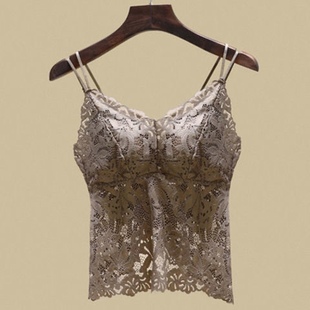 带胸垫蕾丝打底背心女美背外穿短款聚拢大码胖mm吊带抹胸上衣宽松