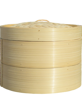 泗纶无胶水竹蒸笼 二笼一盖家用竹笼屉 绿色竹制厨具 送草垫包邮