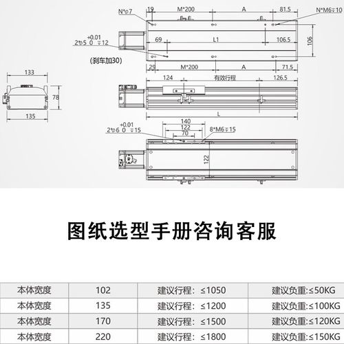 滚珠丝杆模组直线模组滑台精密重载135/170/220双导轨激光3c设备