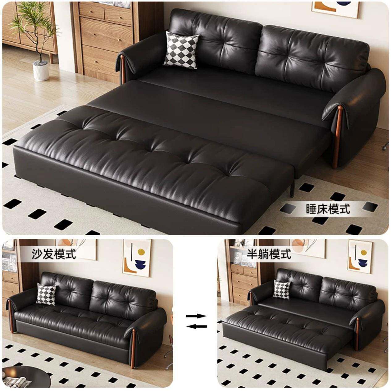 奢实木沙发猫床两用多人位抓发皮小户型简易客轻厅卧84437室多功