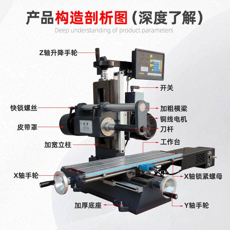多机款QM-WX160-A/BQM-WX816卧式小型一8体铣床台式多功能控数钻