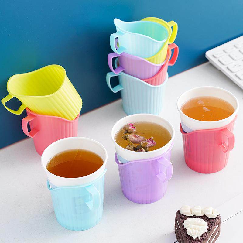 一次性杯塑料ILI杯热托杯套纸杯托办套公加厚杯托杯杯架防烫隔茶