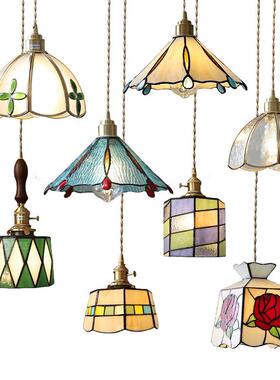 工纯手焊锡复灯古彩色玻43414璃吊灯头灯餐厅吧台民宿日式黄铜床