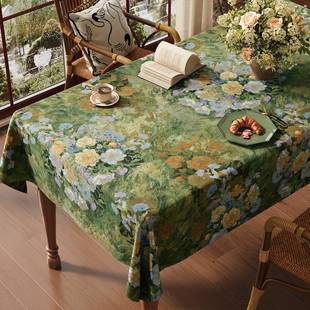 田园风餐桌布布艺复古法式茶几布长方形提花桌布油画绿色装饰盖布