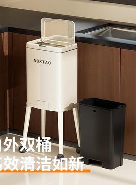 免量弯腰高脚垃圾桶简约大容加移厚可ABX042动带轮垃类圾分客厅厨