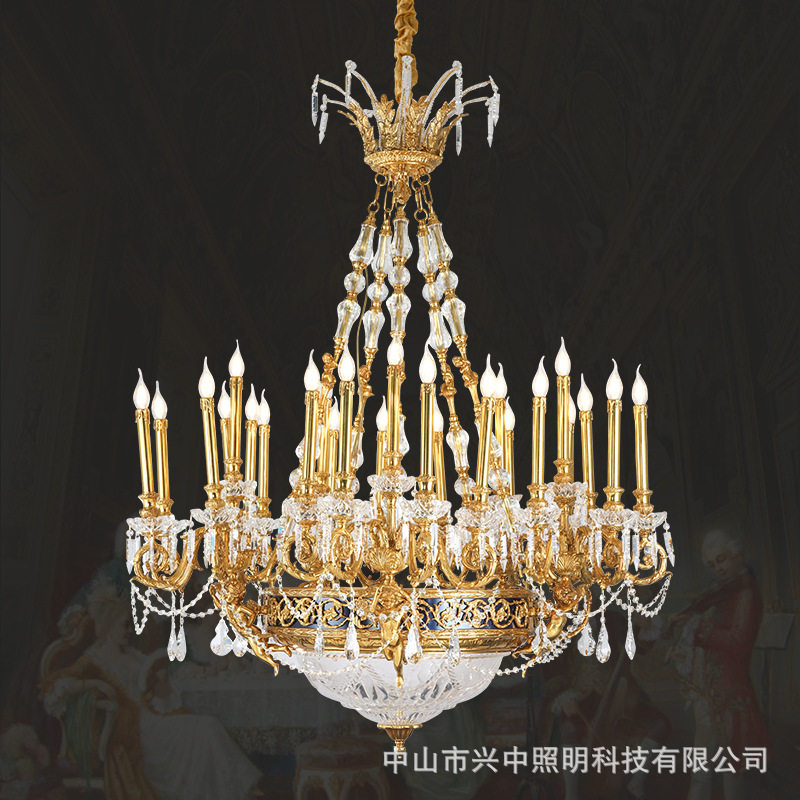 法式挑空客厅全铜吊灯奢华大气餐厅欧式轻奢卧室蜡烛水晶别墅吊灯