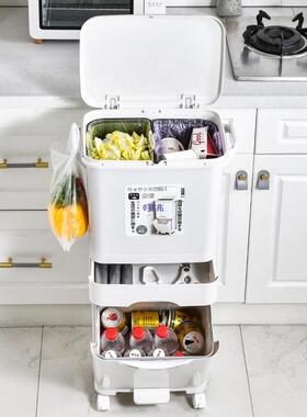 厨房垃圾桶家用带20盖25新款大容量双厨DMC层余纳干湿分离分类日