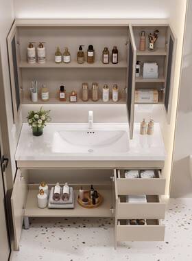 F77TH7JMmy奶油体风多层室木浴柜组合卫生间洗手脸盆洗实漱台一陶