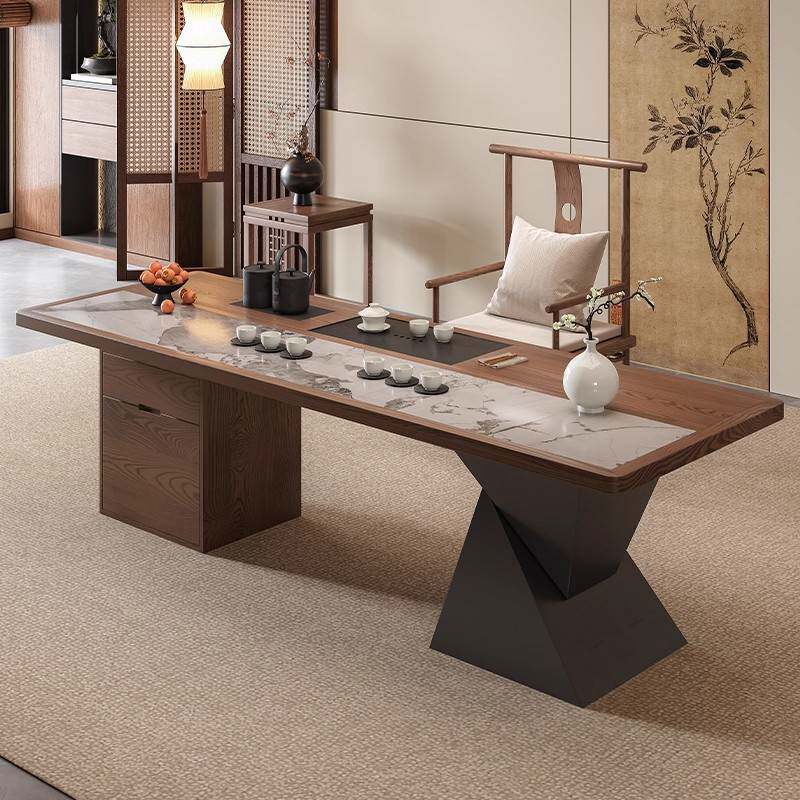 实木办公室沙发茶几茶台一体式宋式美学去客厅化罗汉床茶桌椅组合