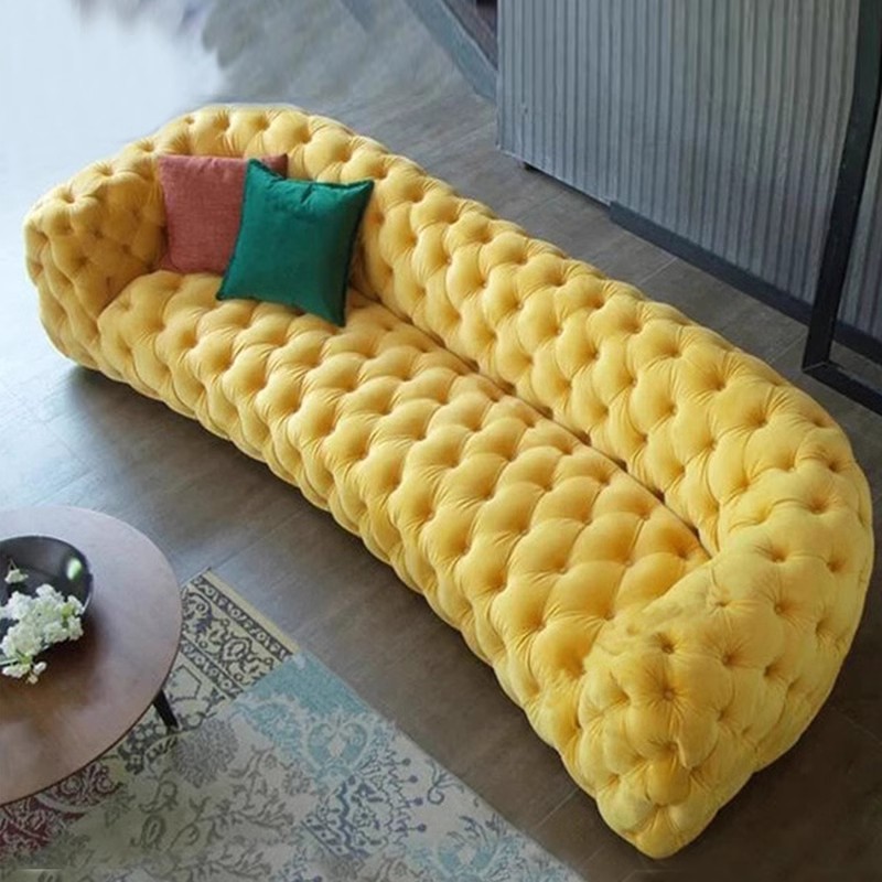 意大利轻奢布艺拉扣三人沙发