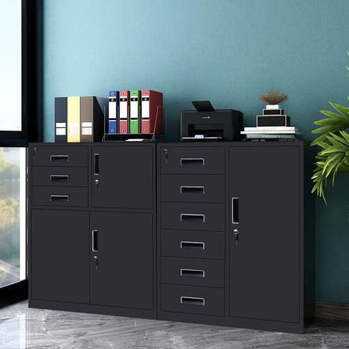 办文件柜矮柜铁皮式柜物柜抽屉公带储锁落ZG-66589地柜收纳资料玻