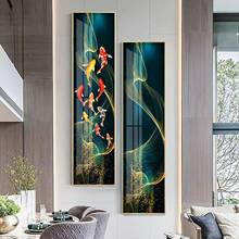 V7T奢风轻窄长条玄WOW关装饰画新中式楼过梯道客厅细柱墙9面有框