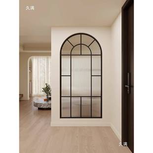 法式 铁艺客厅户风玻璃屏奶油WOR风复古假窗水隔波纹拱门断遮挡装