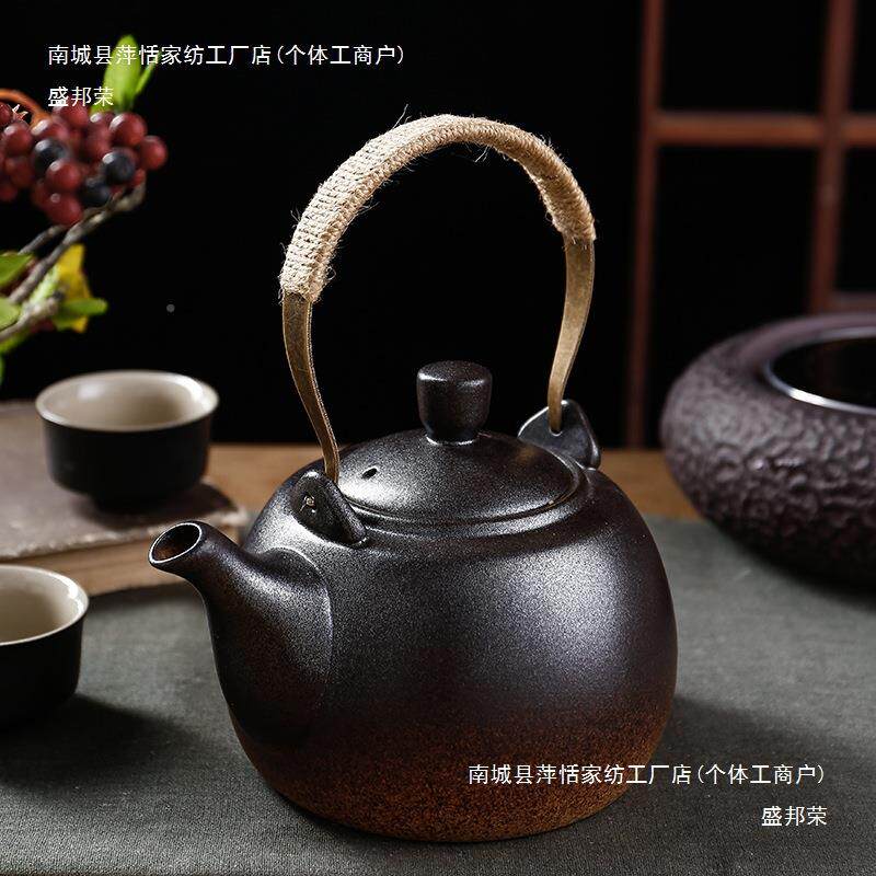 梁陶壶烧水壶明火粗陶煮茶茶器耐陶提干烧OEB复古瓷壶手工功夫具