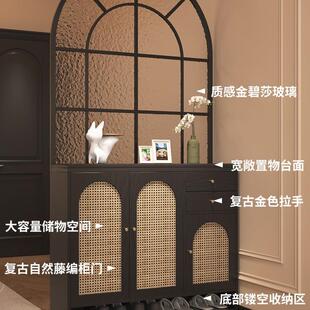 铁法式 柜一体中古风玻艺户正对门屏风藤339编隔 复入古玄关柜璃鞋