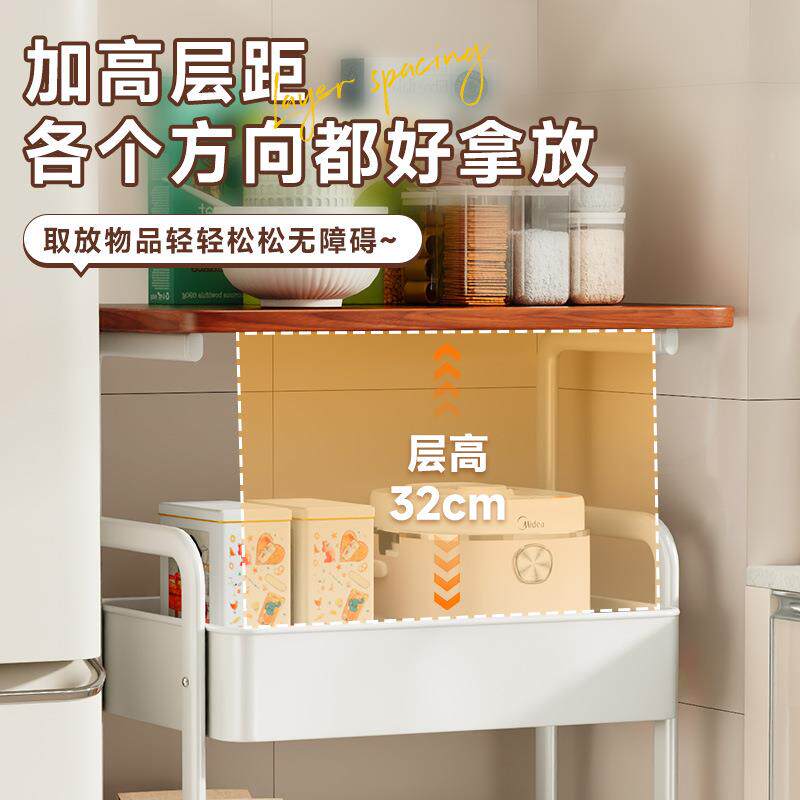 可动置物落地厨架房卧室移多层收纳架家用书架带桌子板零食小带桌