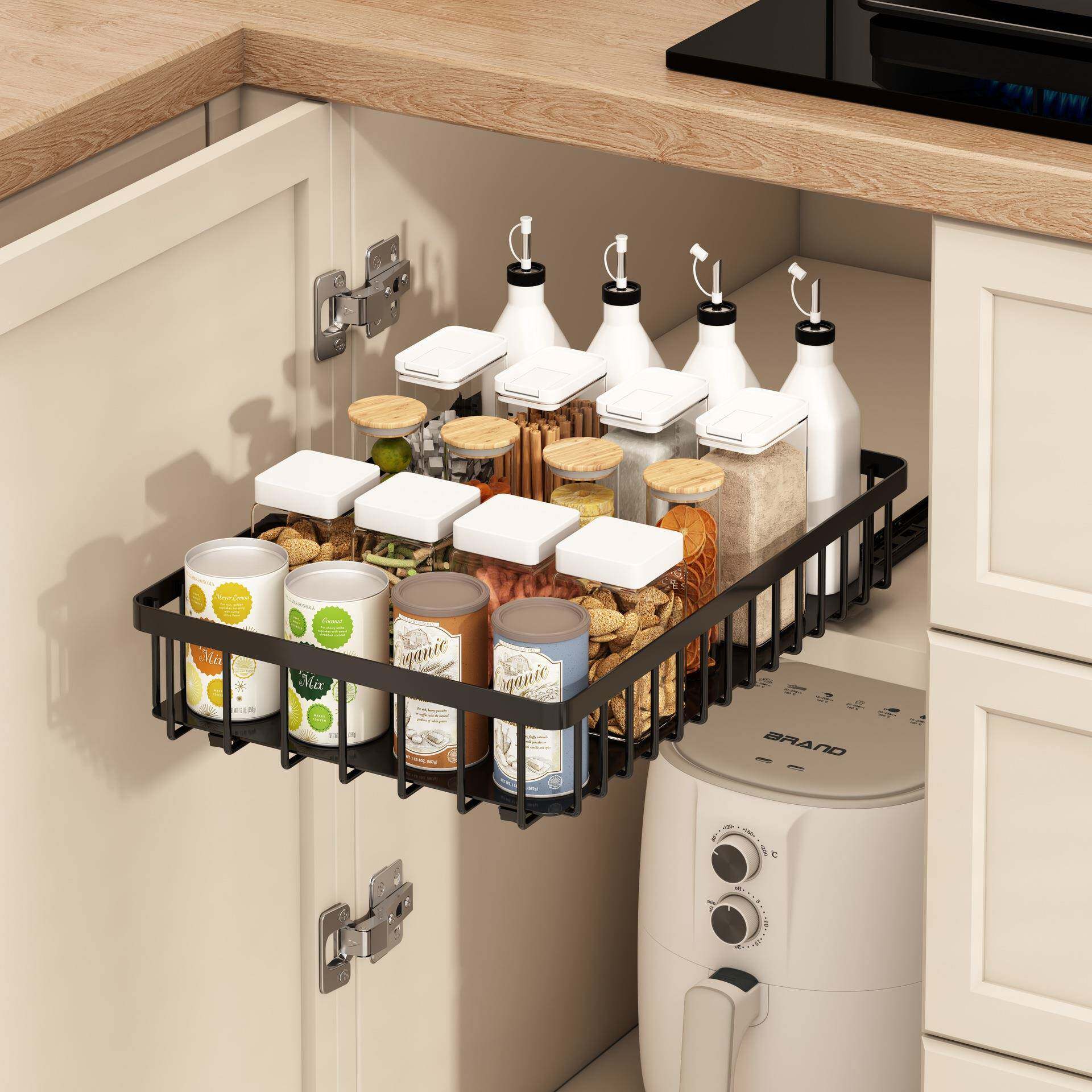 调料品拉抽式置物厨房用品架收纳篮可伸缩橱柜内抽拉式置拉篮镂置