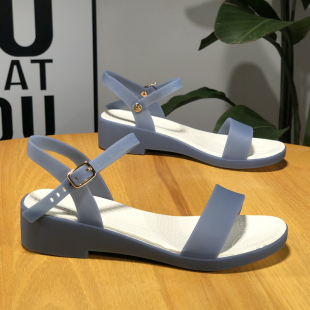 仙女风通勤中跟坡跟塑胶沙滩鞋 塑料凉鞋 夏季 2021年新款 夏 女果冻鞋