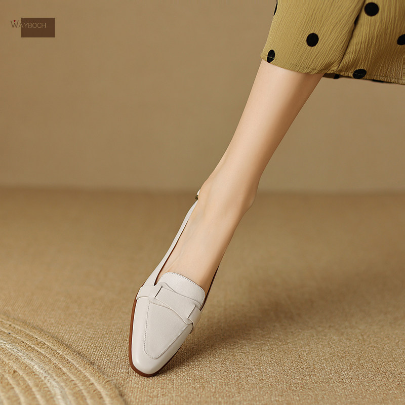 软牛皮真皮后绊带包头凉鞋小尖头粗跟小跟凉鞋中跟夏季百搭女单鞋,女鞋,时装凉鞋,淘宝优惠券,粉丝福利购,淘宝优惠卷