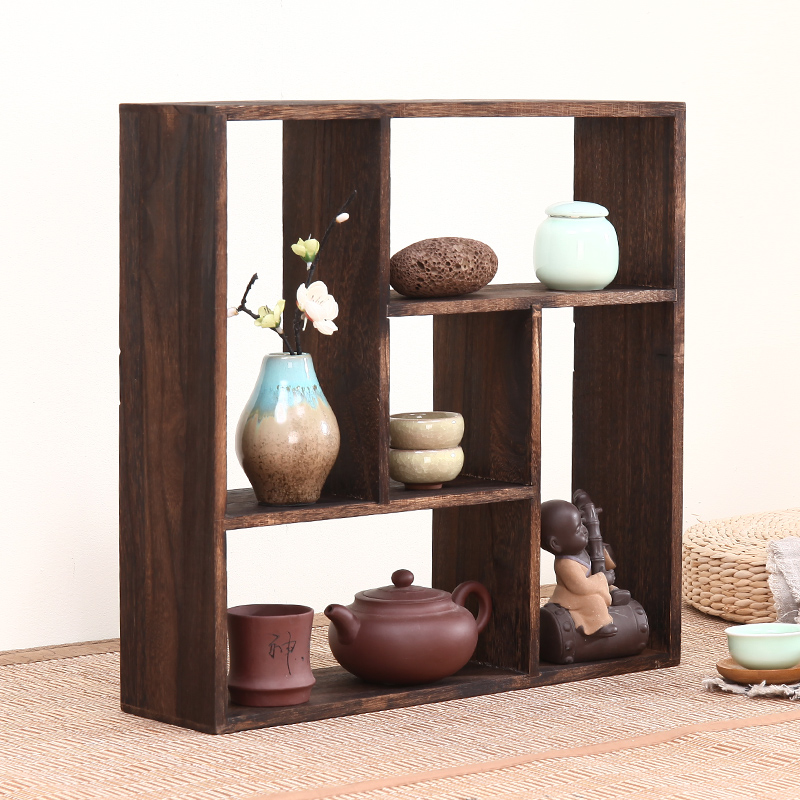 实木壁挂博古架摆件架挂墙茶杯架茶具架茶壶架展示架多宝阁收纳架