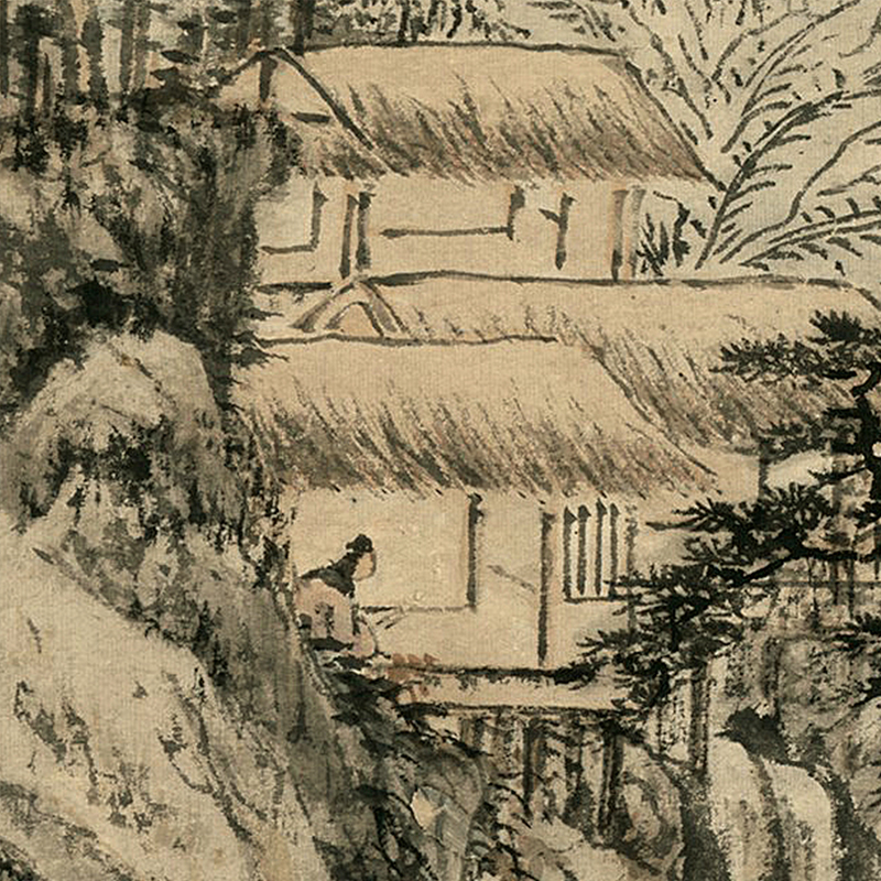 清髡残溪山秋雨图高清国画山水名画微喷复制临摹欣赏装饰卷轴挂画