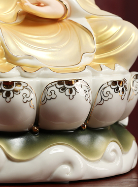 戴玉堂陶瓷12吋多种颜色荷叶宝莲观音佛像供奉家用观世音菩萨摆件