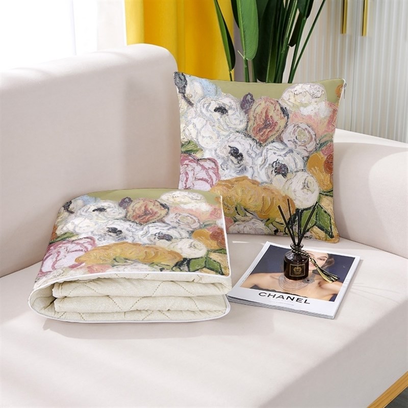 梵高创意花朵 可爱抱枕被子两用二合一四季通用车用办公室午睡靠