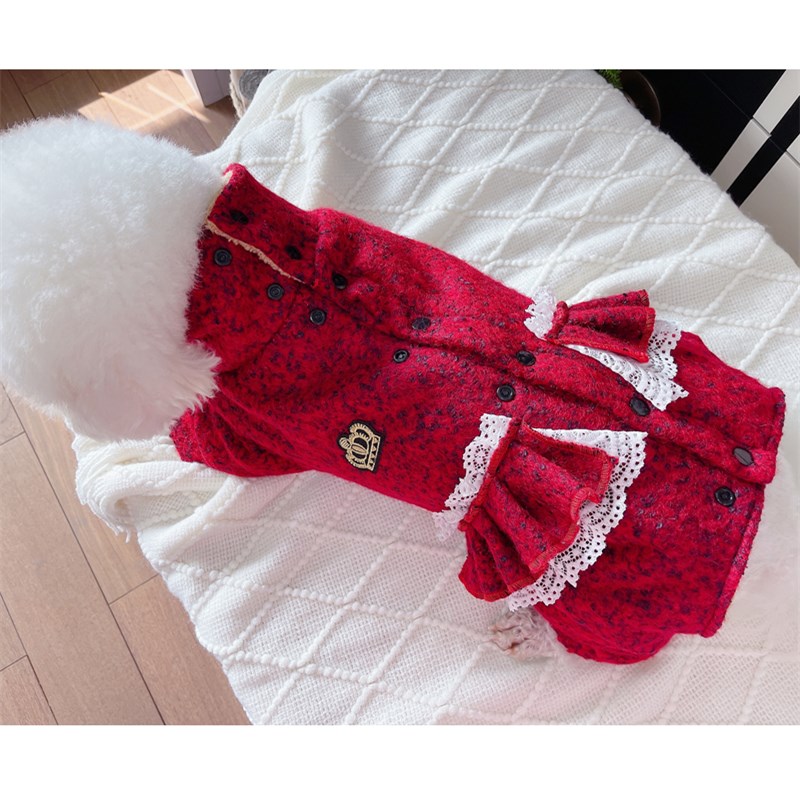 潮查利家宠物保暖冬装泰迪比熊法斗猫咪犬短腿加厚包肚喜庆棉大衣