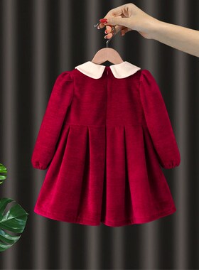 儿童公主裙春秋2024新款宝宝周岁礼服裙生日洋气小女孩连衣裙红色