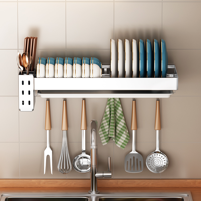 304不锈钢厨房壁挂式碗架沥水架水池上碗盘碗筷墙上免打孔收纳架