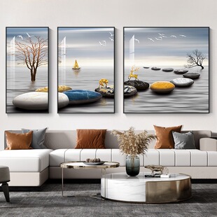 时运享通客厅沙发背景墙装饰画轻奢高级感三联画组合壁画大气挂画