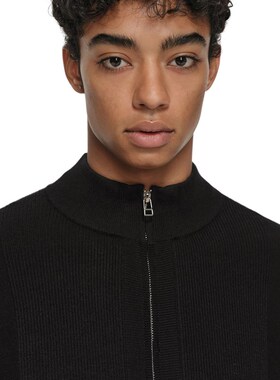 AaNn normcore立体几何凹凸立领针织黑色双拉链毛衣复古简约极简