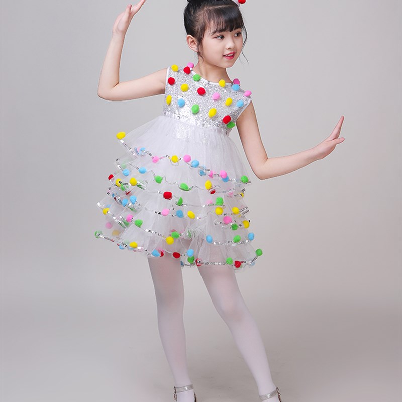 六一儿童演出服幼儿园七彩可爱蓬蓬裙舞蹈服女连衣裙纱裙群舞表演