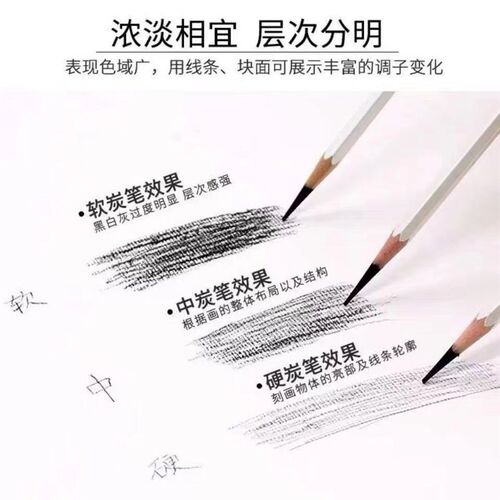 青竹流光白炭笔碳笔套装美术生专用软碳素描笔专业绘画软碳笔铅笔