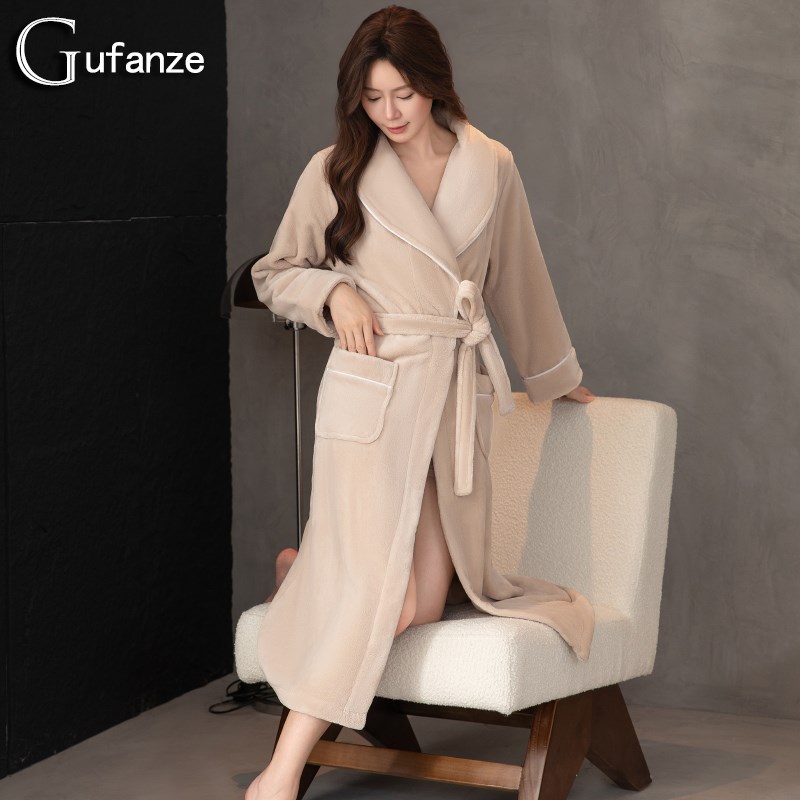 睡袍女士秋冬款冬季加长款法兰绒加厚加绒珊瑚绒冬天2024新款睡衣