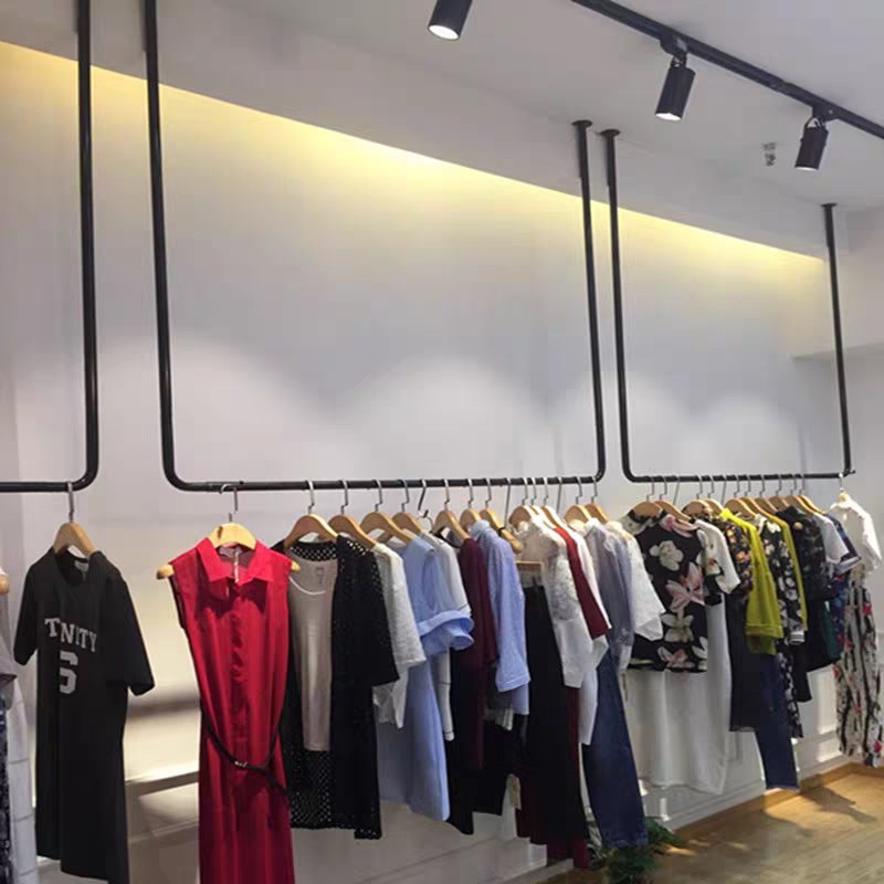 U型悬挂架窗帘纺织服装婚纱展示架女装衣杆黑色倒挂上墙吊架订制