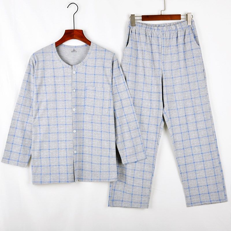 男纯棉睡衣裤套装中老年人薄款爸爸全棉长袖长裤家居休闲空调套服,女士内衣/男士内衣/家居服,睡衣/家居服套装,淘宝优惠券,粉丝福利购,淘宝优惠卷