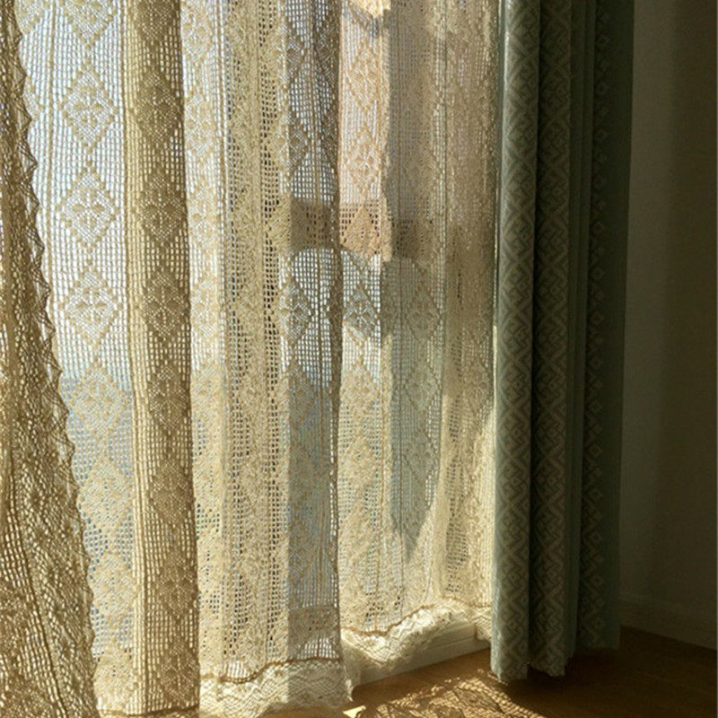 美式乡村优雅复古仿钩针相拼纯棉窗帘成品帘 可以定制,居家布艺,成品窗帘,淘宝优惠券,粉丝福利购,淘宝优惠卷
