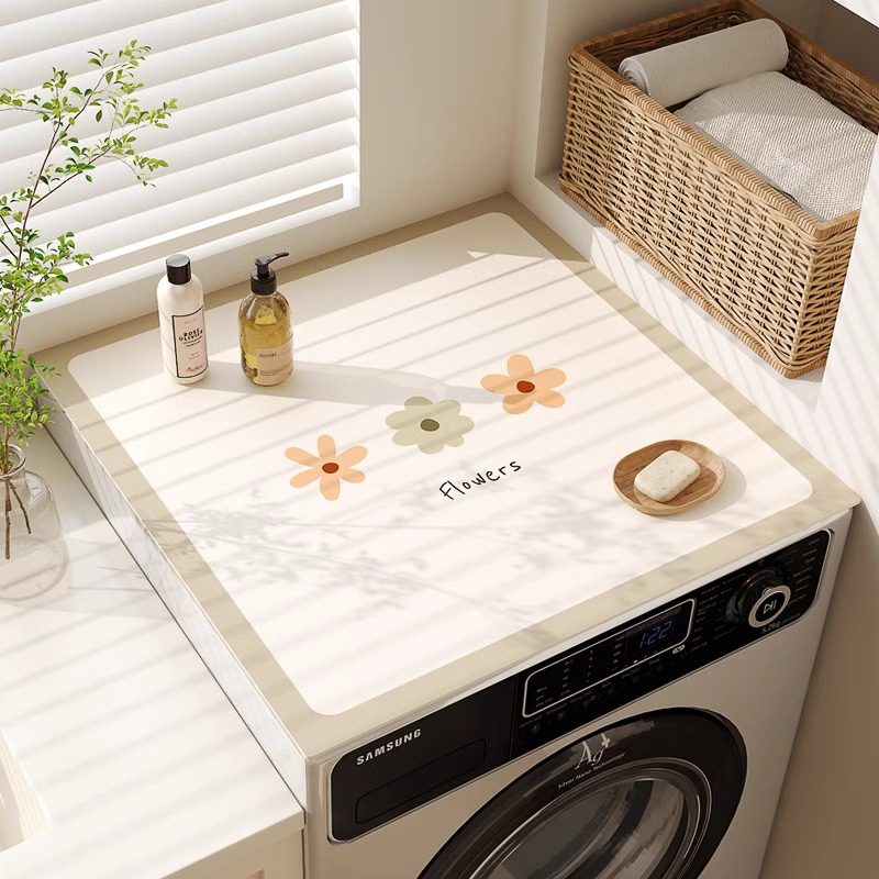 滚筒洗衣机防尘垫盖垫布烘干机冰箱盖布防晒防水垫花朵图案高级感
