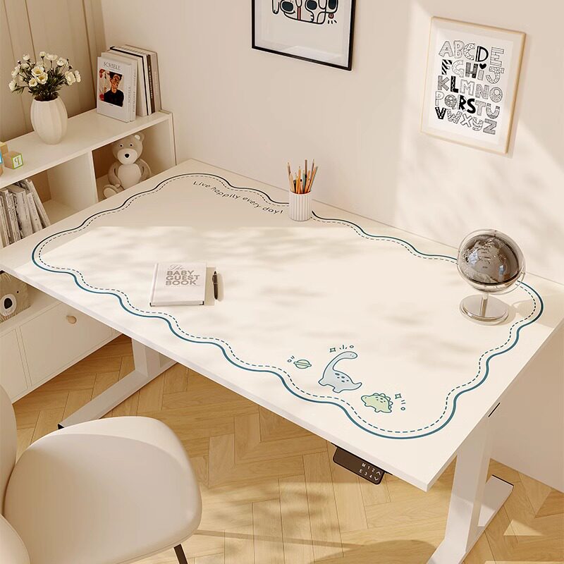 卡通可爱动物桌布白色荷叶边学习办公桌垫防水防油一擦即净不可涂