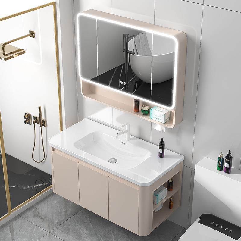 蜂窝板太空铝圆角侧边柜收纳卫生间浴室柜组合洗手台陶瓷一体脸盆