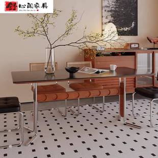 法式复古岩板餐桌长方形餐桌椅现代小户型家用民宿布伦特实木饭桌