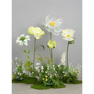 商业绿植造景景观室内高级橱窗花艺装饰摆件方针纸花绢花苔藓花丛