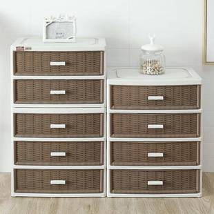 创意仿藤抽屉式床头收纳柜PP抽屉柜柜子容纳组合式收纳箱家居用品