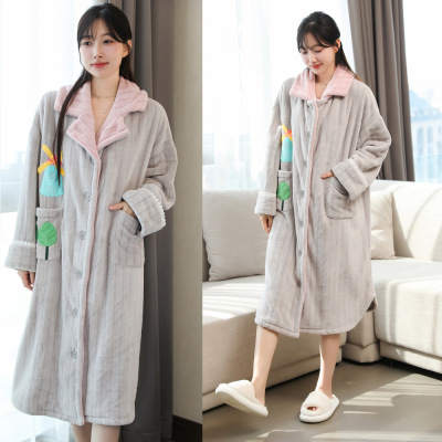 睡袍女士睡衣浴袍长袖秋冬冬季长款加厚加绒珊瑚绒2023新款