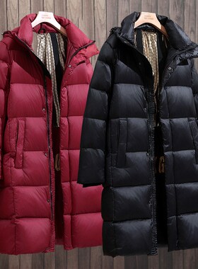 《长》黑色金标女中长款新款加厚冬季大码过膝情侣装