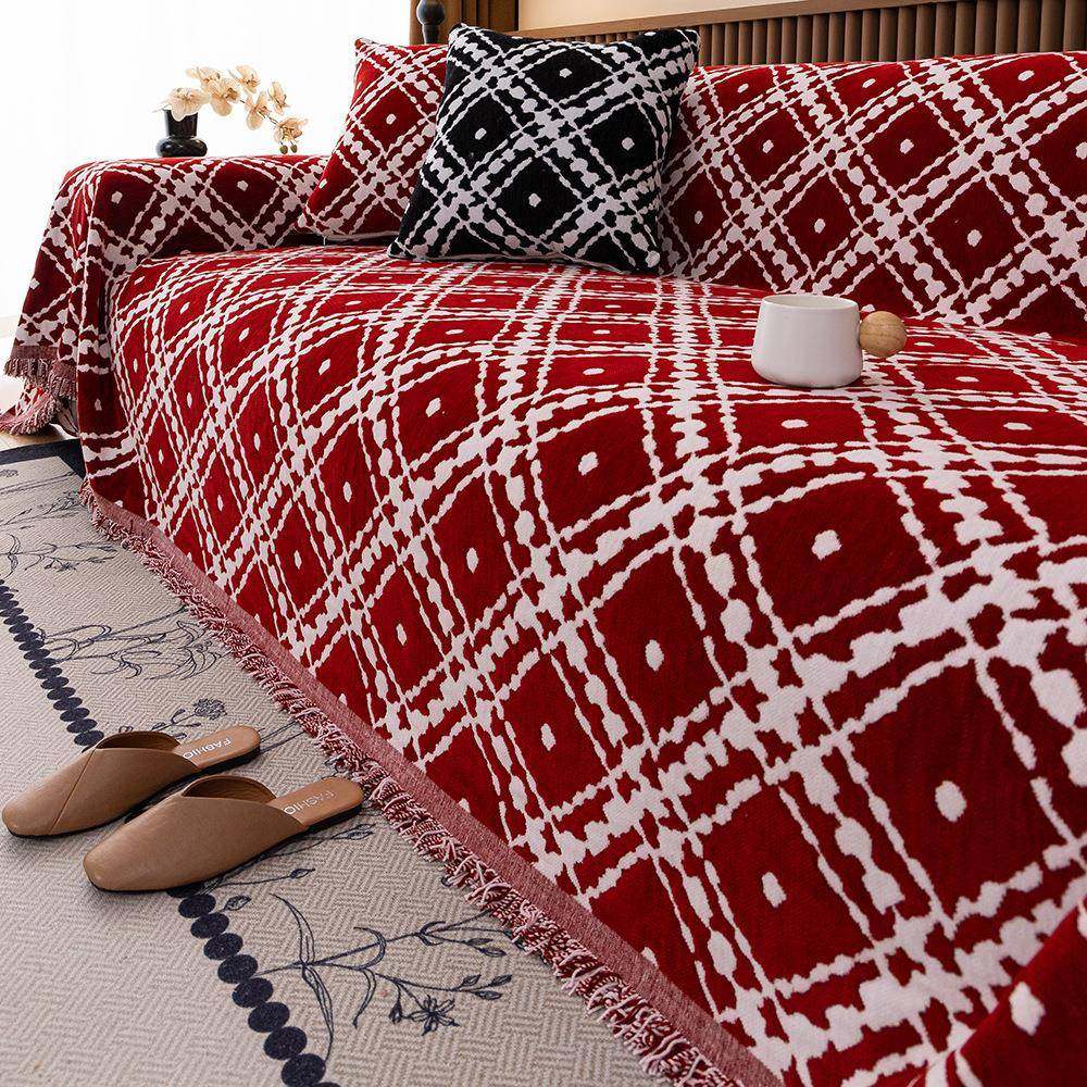 轻奢格子四季高级雪尼尔沙发巾盖布防滑沙发套罩子防猫抓沙发盖毯,电子元器件市场,其它元器件,淘宝优惠券,粉丝福利购,淘宝优惠卷